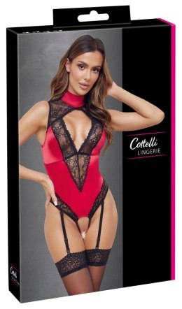 Cottelli LINGERIE - Seksowne Czerwone Body Z Delikatną Koronką Bez Krocza XL Cottelli LINGERIE