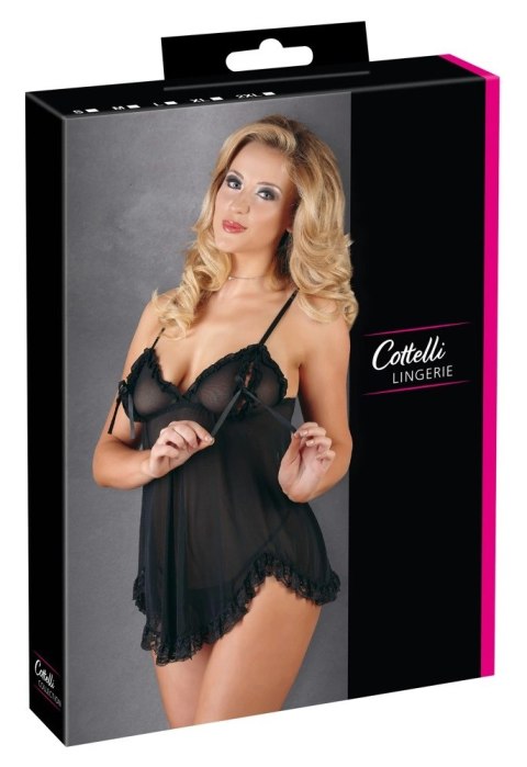 Cottelli LINGERIE - Gorąca Koszulka Nocna Z Siateczki Z Kokardkami + Stringi Czarne L