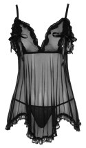 Cottelli LINGERIE - Gorąca Koszulka Nocna Z Siateczki Z Kokardkami + Stringi Czarne S