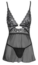 Cottelli LINGERIE - Seksowna Siateczkowa Halka Z Delikatną Koronką + Stringi M