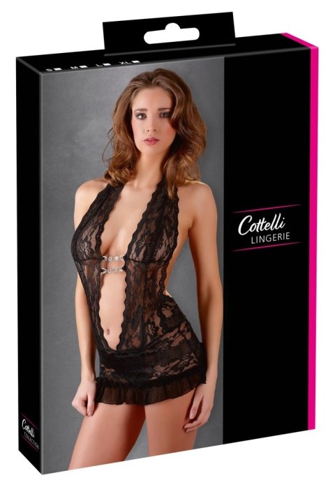 Cottelli LINGERIE - Seksowna Sukienka Z Delikatnej Koronki I Stringi Czarne XL