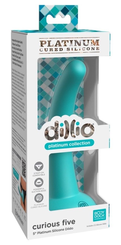 Dillio Platinum - Miękkie Silikonowe Dildo Zakrzywione Curious Five 14,6 cm Turkusowe Dillio Platinum