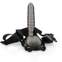 Ouch! - Prążkowany pasek z dildo z jądrami - 21 cm